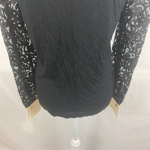 Tory Burch Top S Black Long Lace Sleeve Cream Cuffs Keyhole Back Detail - Picture 10 of 12